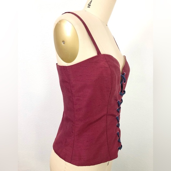 STAUD Lace Up Corset Style Silk Tank Top In Burgundy/Maroon Size M - Picture 3 of 10